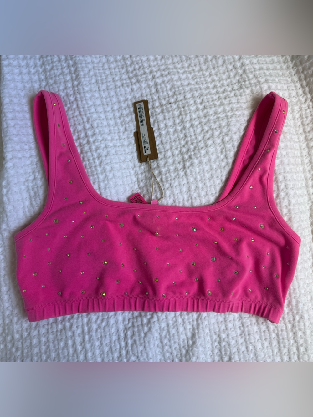 Skim Rhinestone Outdoor Bralette Scoop neck Taffy Hot pink size Large - Picture 3 of 7